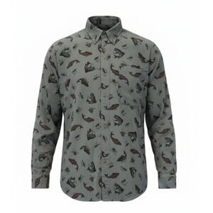 High Sierra Y2K Men’s Shirt Fly Fishing Outdoors All Over Print Button Up | L